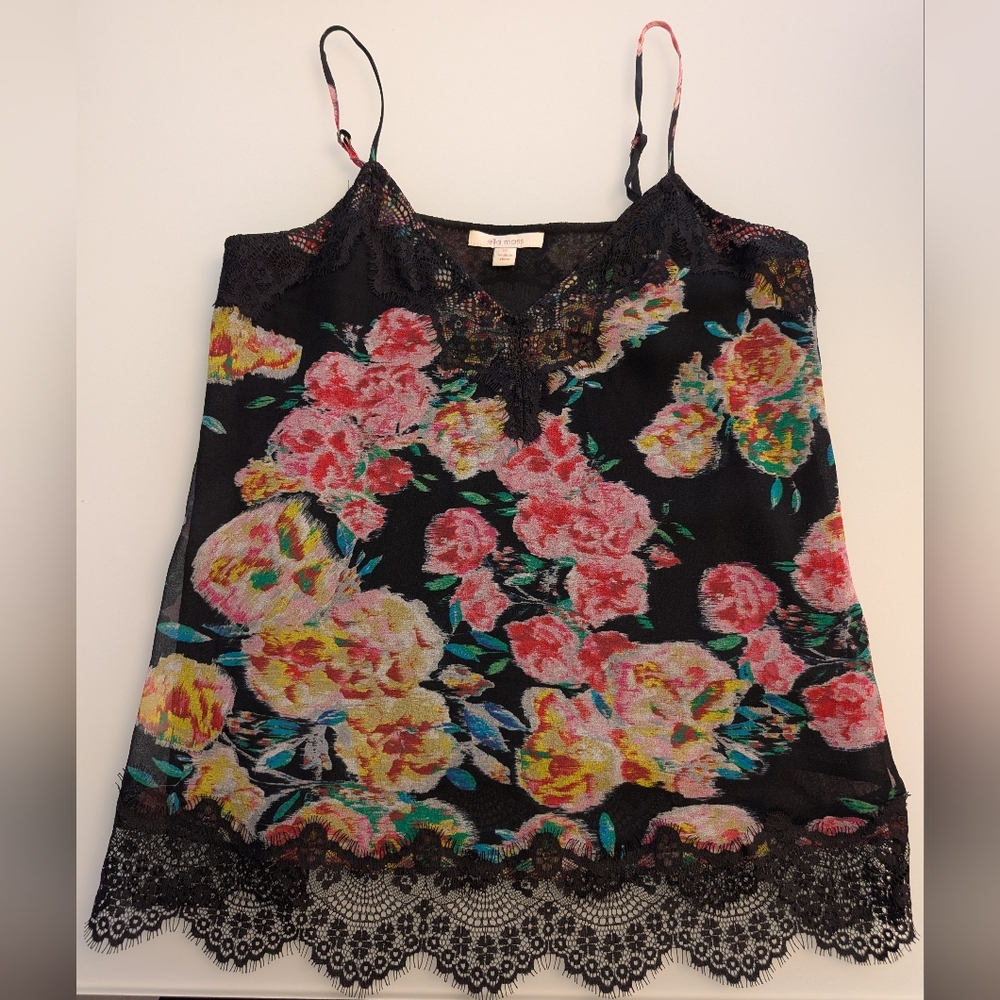 Ella Moss Black Floral Camisole with Lace